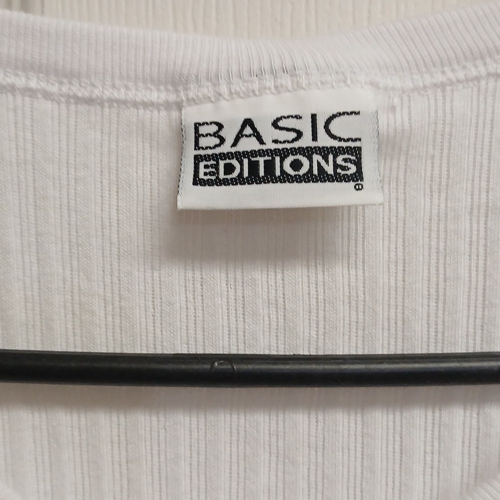 Basic Editions White Button-Up Short Sleeve Mid Cropped Short Sleeve Sweater XL - Picture 4 of 7